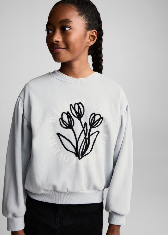 Mango Sudadera algodón detalle bordado - Azul celeste