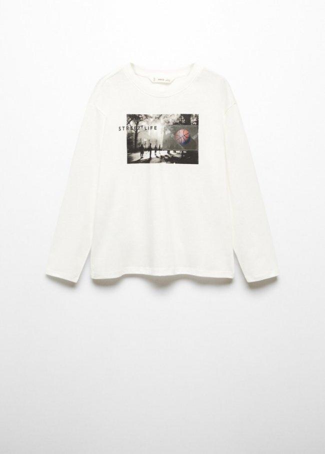 Mango Camiseta manga larga estampada - Blanco roto