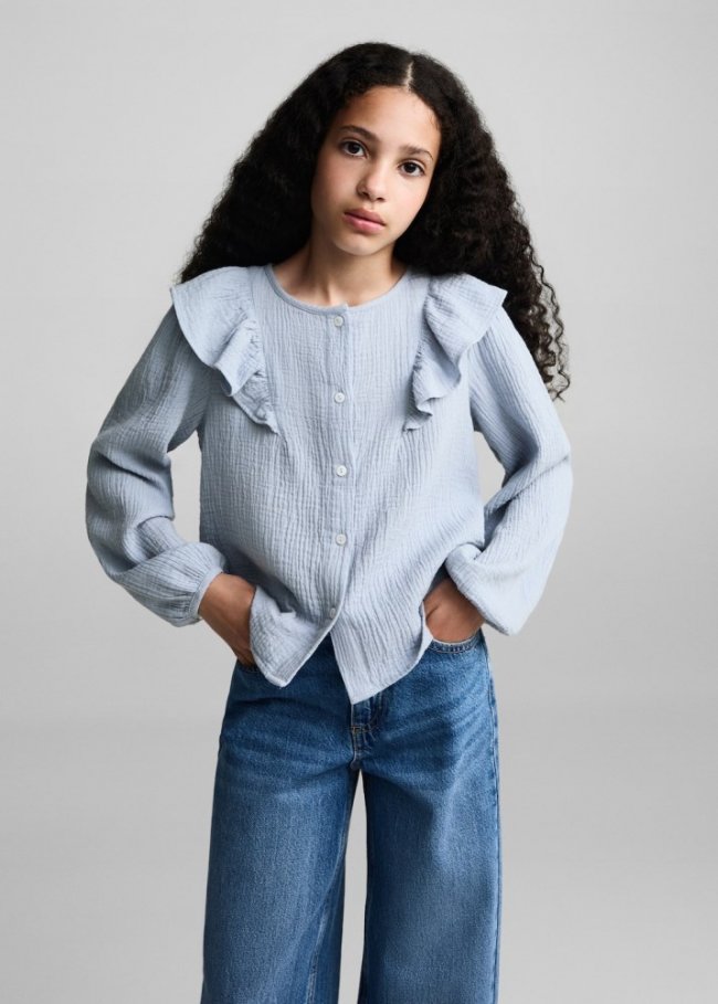Mango Blusa algodón bambula - Azul