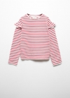 Mango Camiseta rayas manga volante - Cereza
