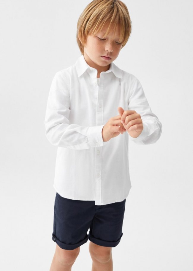 Mango Camisa regular fit lino - Blanco
