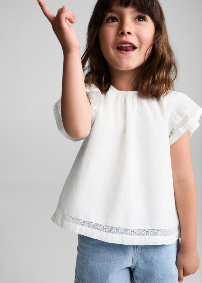 Mango Blusa algodón plumeti - Blanco roto