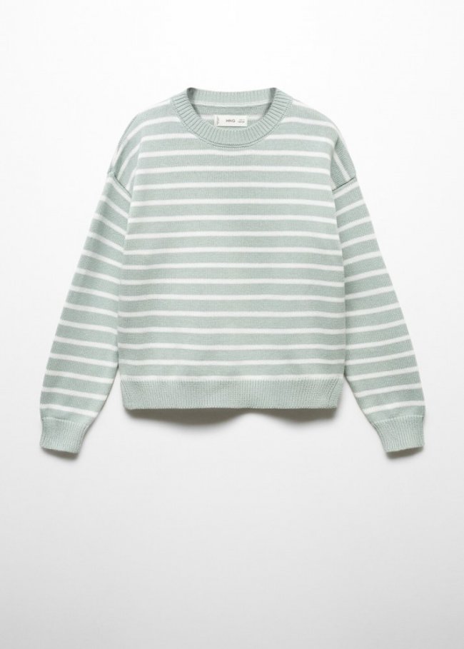 Mango Jersey rayas algodón - Verde agua