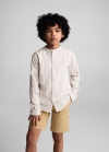 Mango Camisa lino cuello mao rayas - Arena