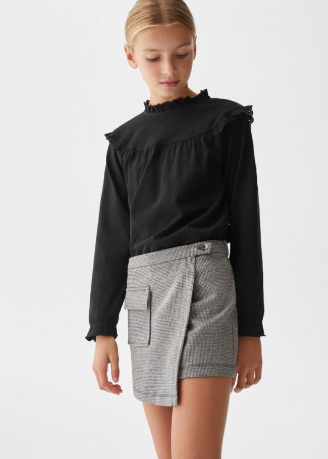 Mango Falda pantalón pata de gallo - Negro