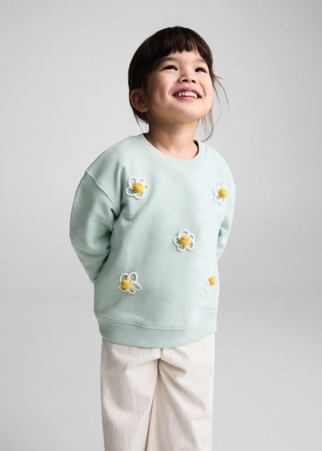 Mango Sudadera flores relieve - Verde pastel
