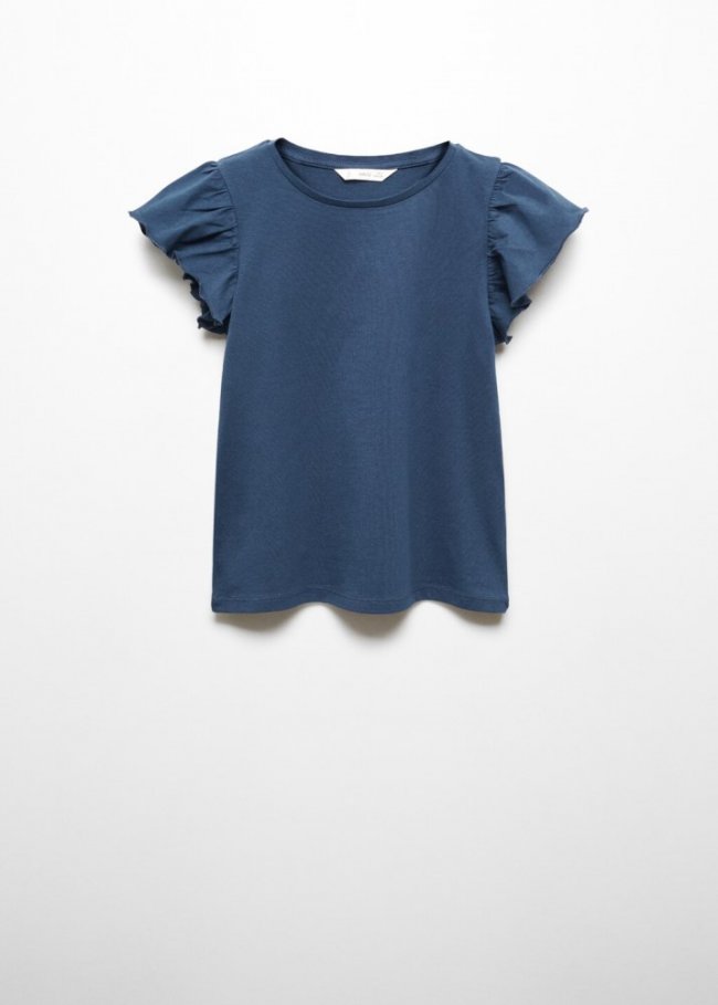 Mango Camiseta volantes manga corta - Azul marino oscuro