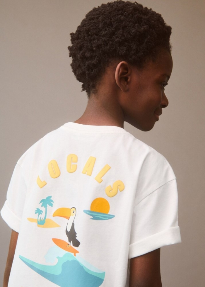 Mango Camiseta estampada algodón - Blanco roto