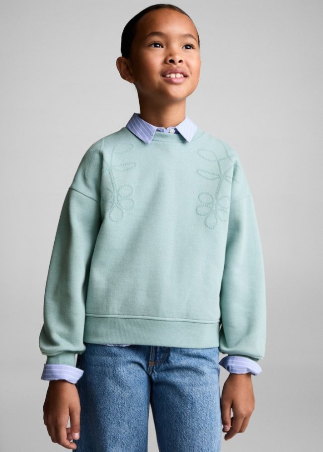 Mango Sudadera algodón detalle bordado - Verde agua