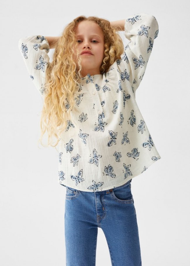 Mango Blusa estampado mariposas - Crudo
