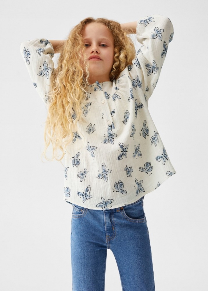 Mango Blusa estampado mariposas - Crudo
