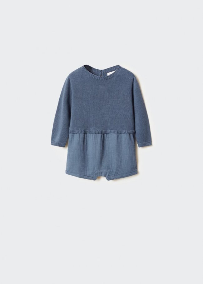 Mango Mono punto algodón - Azul petróleo
