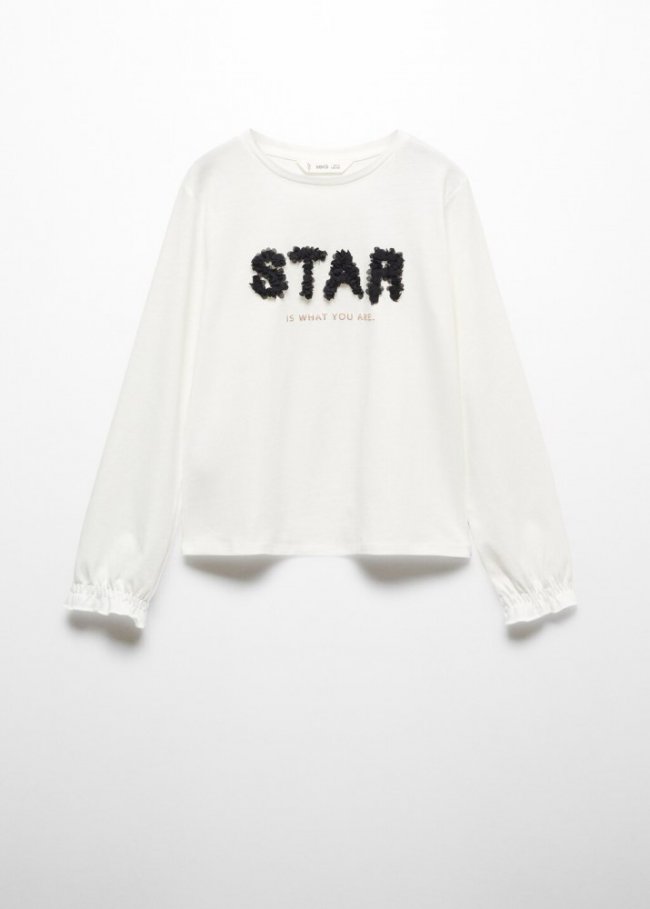 Mango Camiseta manga larga mensaje - Blanco roto
