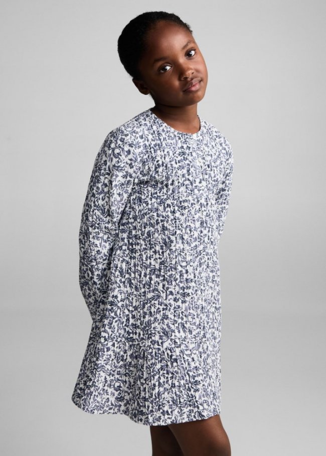 Mango Vestido plisado floral - Azul