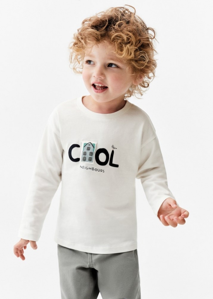 Mango Camiseta manga larga mensaje - Blanco roto