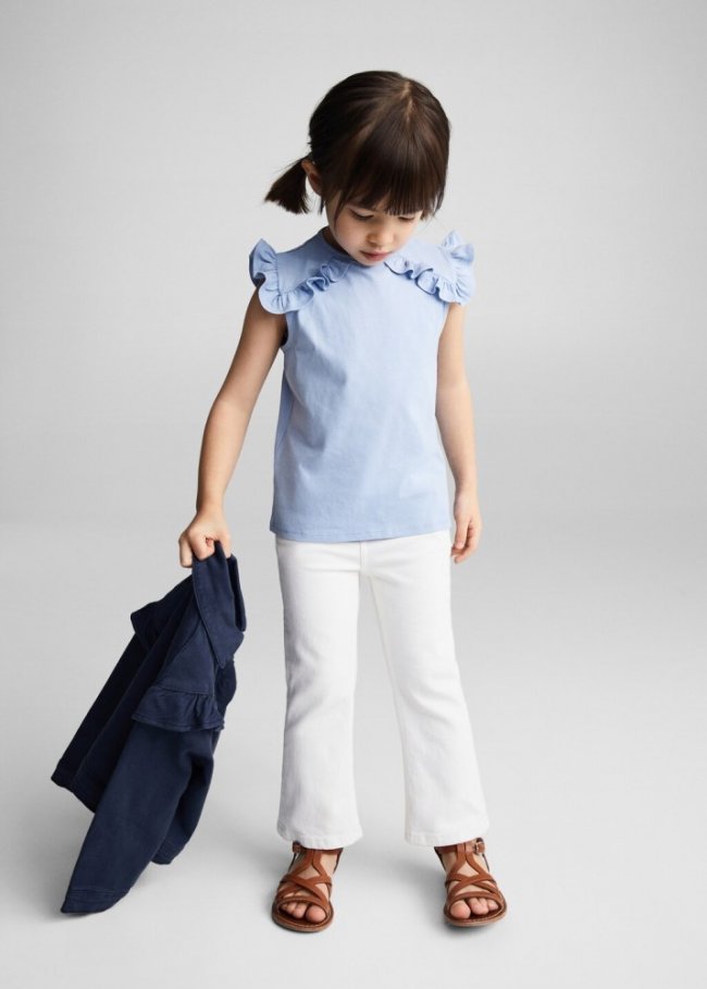 Mango Camiseta algodón volantes - Azul