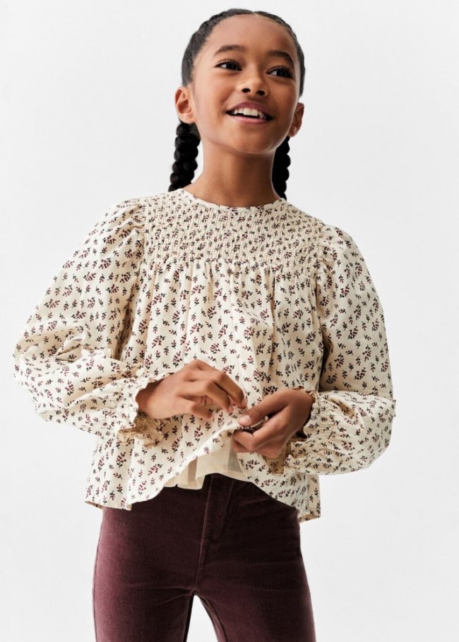 Mango Blusa algodón estampada - Crudo