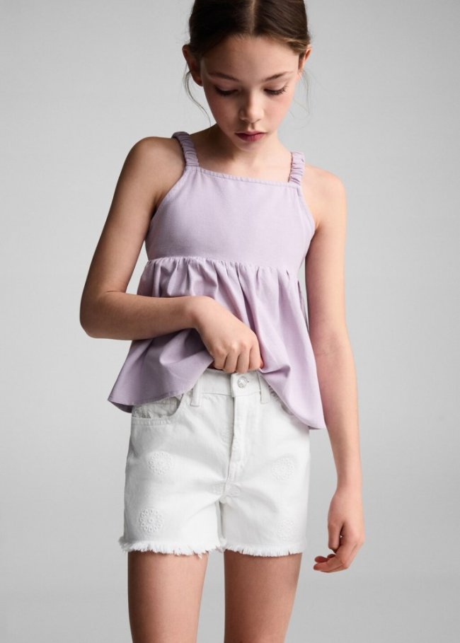 Mango Short bordado deshilachado - Blanco