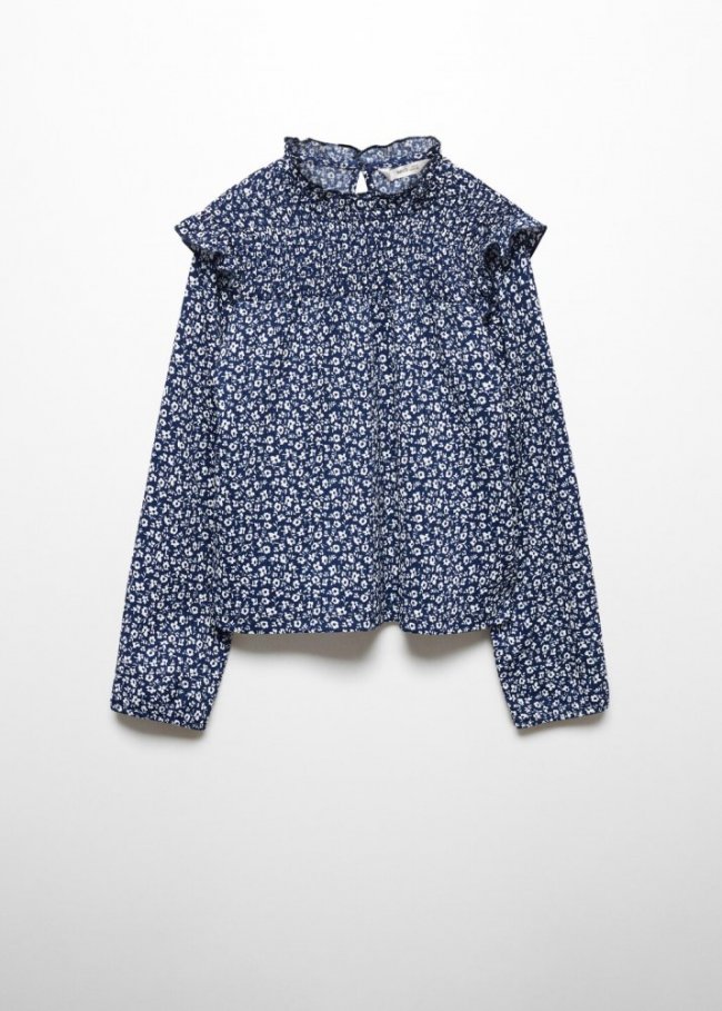 Mango Camiseta volante estampado floral - Azul marino