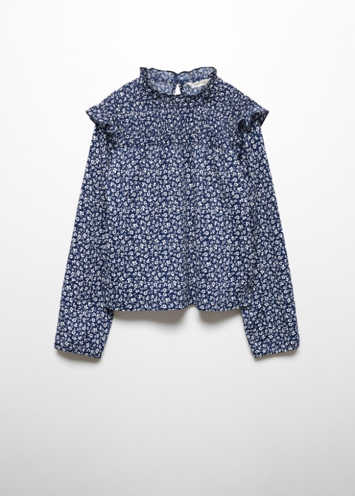Mango Camiseta volante estampado floral - Azul marino