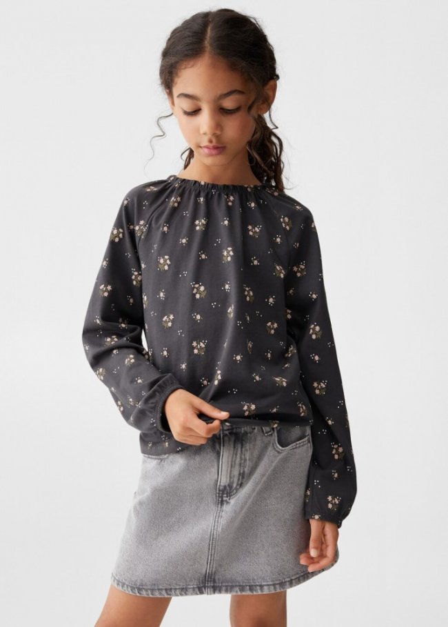 Mango Camiseta manga larga estampada - Gris antracita