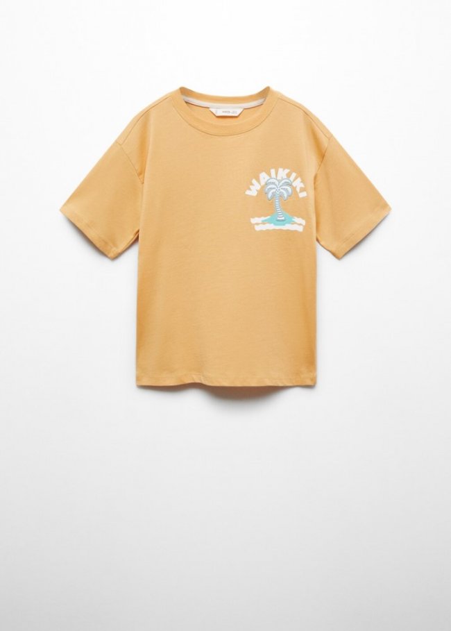 Mango Camiseta estampada manga corta - Ocre