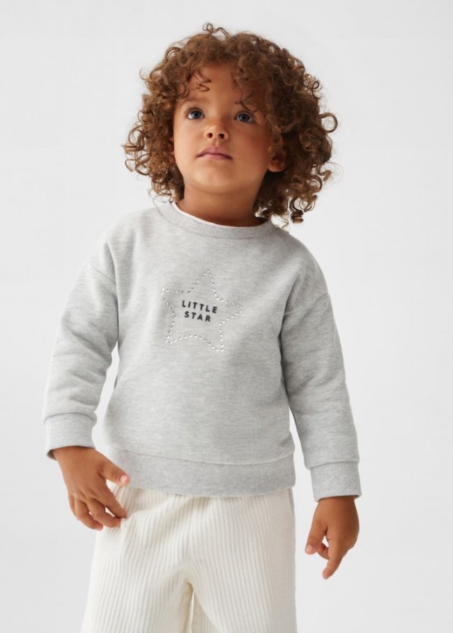 Mango Sudadera algodón mensaje - Gris medio vigoré