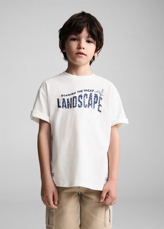 Mango Camiseta estampada algodón - Blanco roto