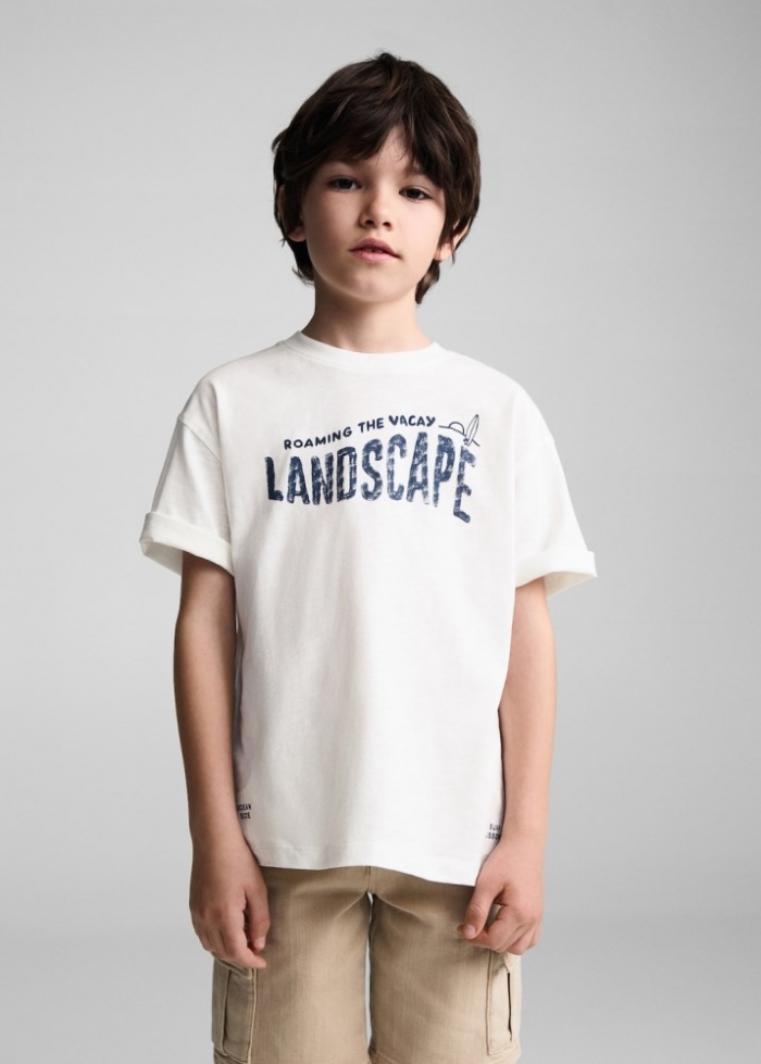 Mango Camiseta estampada algodón - Blanco roto