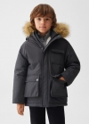 Mango Anorak capucha pelo - Gris antracita