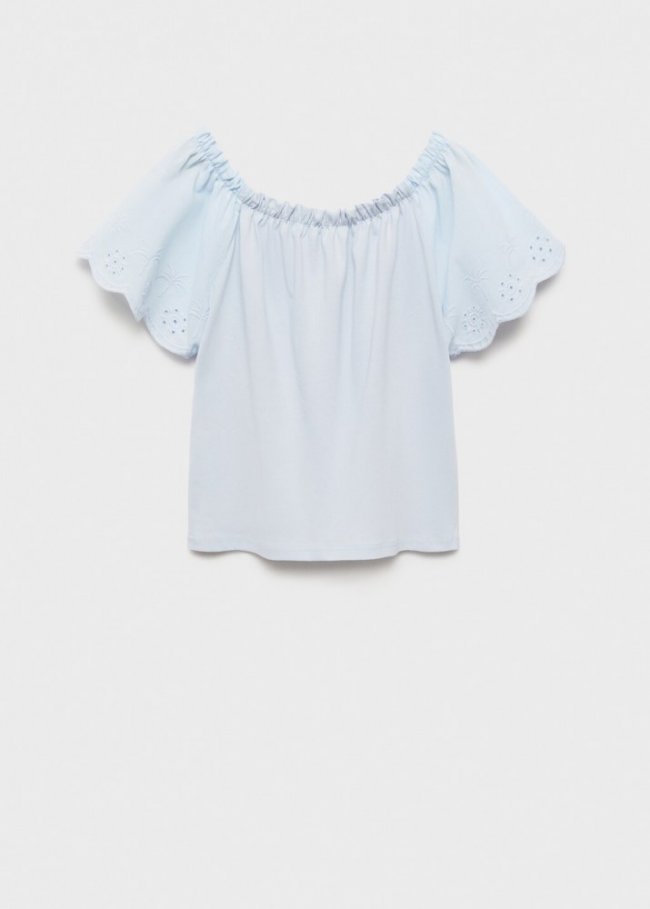 Mango Camiseta detalles bordados - Azul celeste