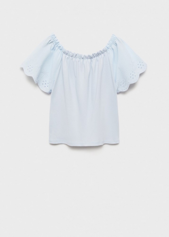 Mango Camiseta detalles bordados - Azul celeste