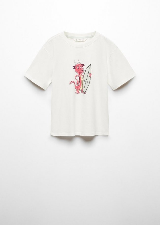 Mango Camiseta estampada algodón - Blanco roto