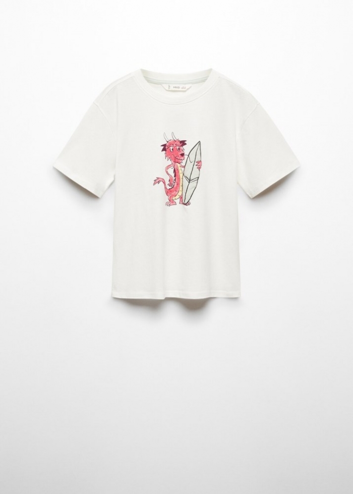 Mango Camiseta estampada algodón - Blanco roto