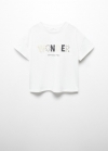 Mango Camiseta mensaje bordado - Blanco roto