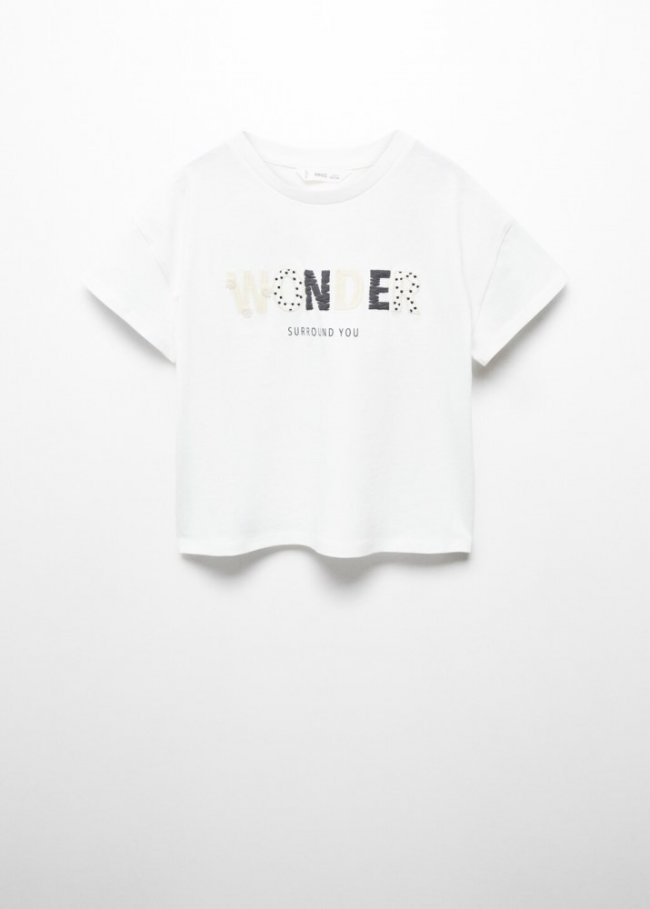 Mango Camiseta mensaje bordado - Blanco roto