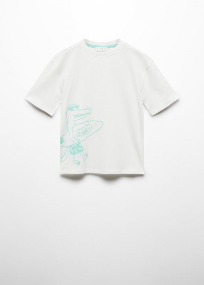 Mango Camiseta estampada algodón - Blanco roto
