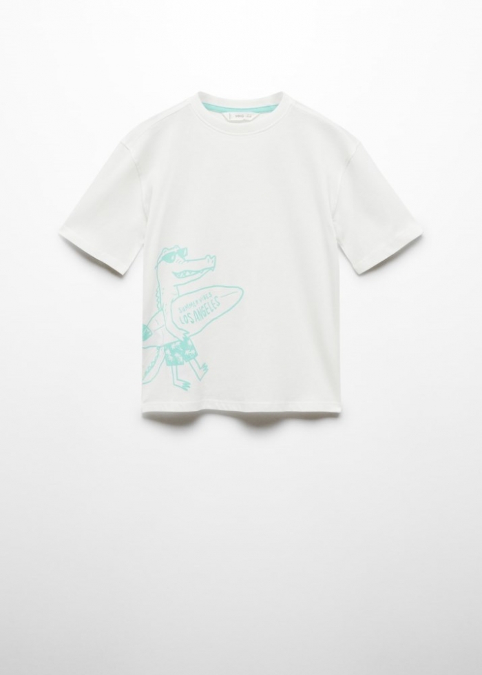 Mango Camiseta estampada algodón - Blanco roto