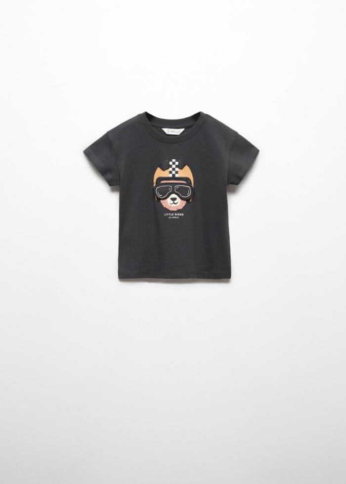 Mango Camiseta dibujo estampado - Gris antracita
