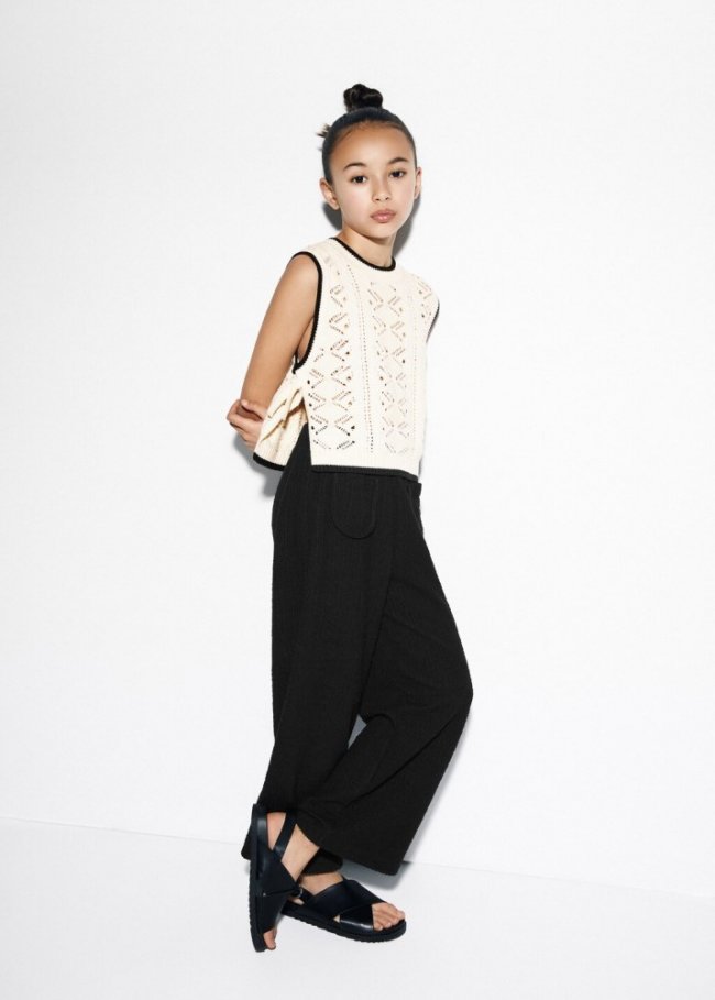 Mango Pantalón culotte textura - Negro