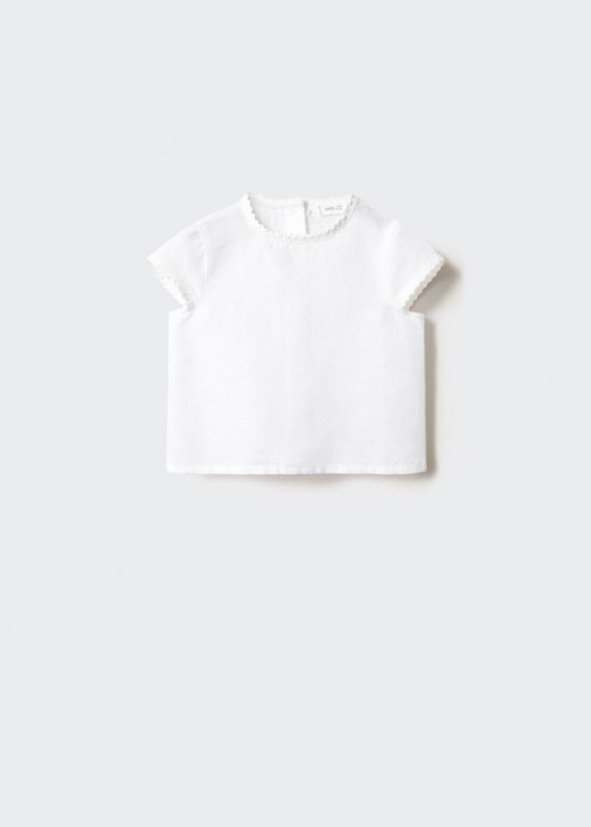 Mango Blusa lino bordados - Blanco roto