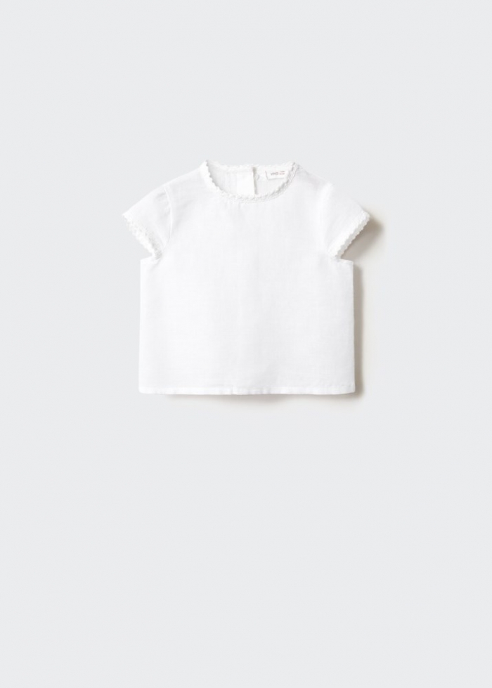 Mango Blusa lino bordados - Blanco roto