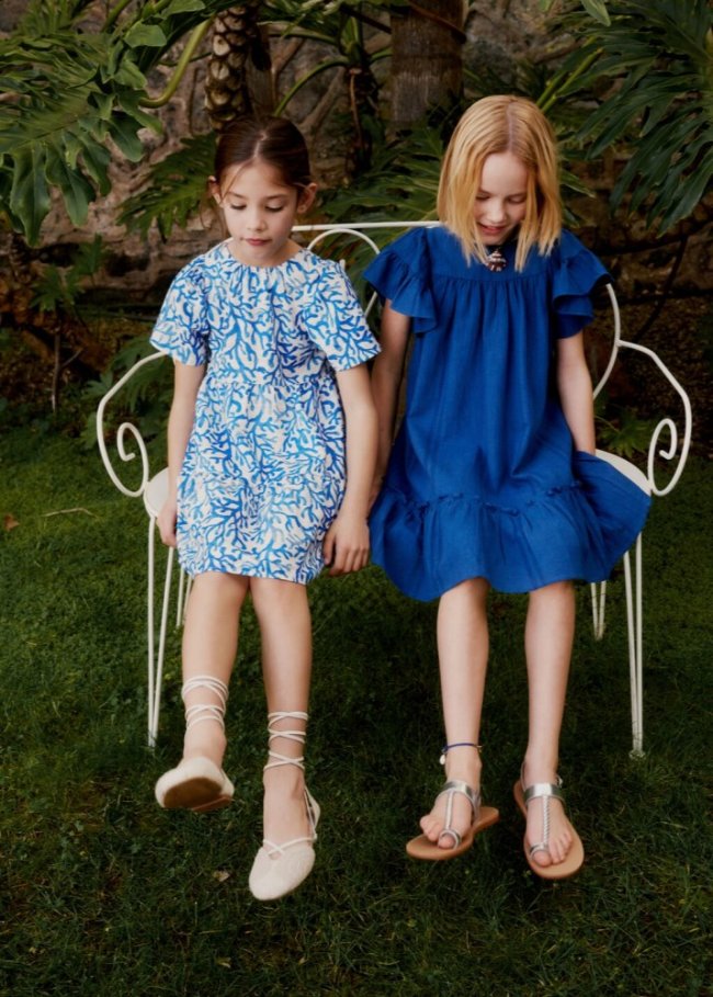 Mango Vestido fluido volantes - Azul celeste