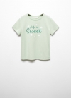 Mango Camiseta mensaje estampado - Verde pastel