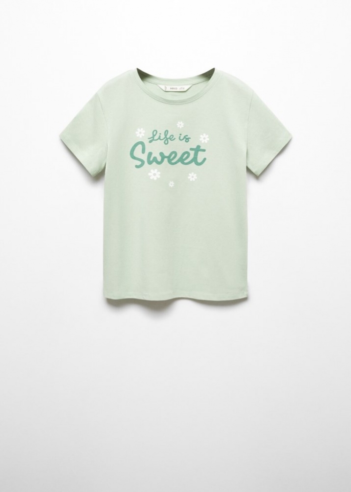 Mango Camiseta mensaje estampado - Verde pastel