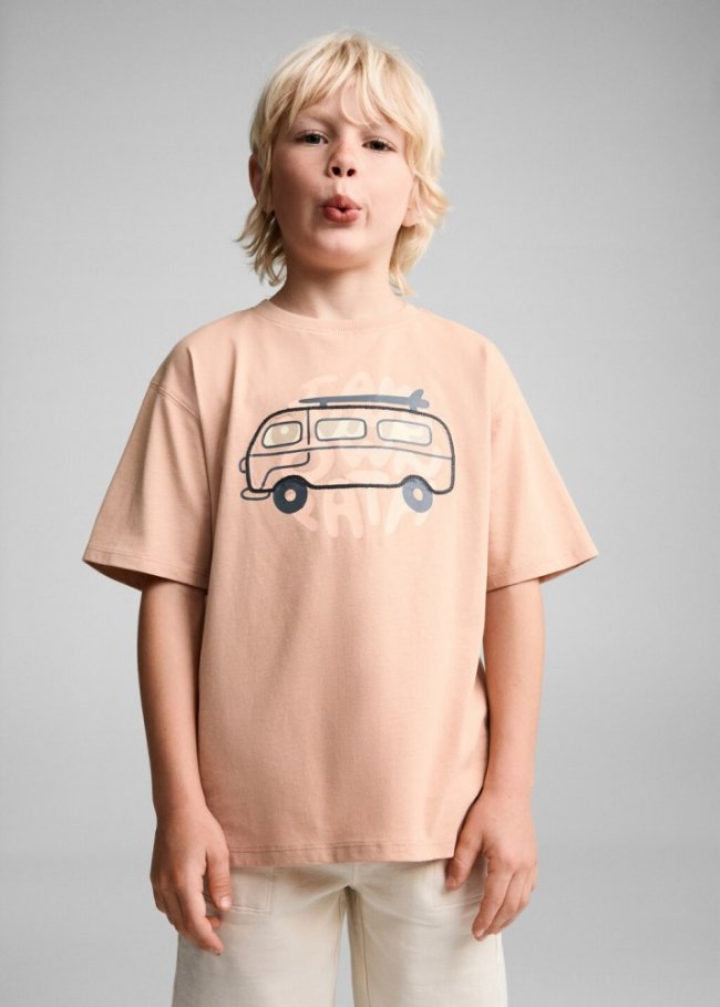 Mango Camiseta estampado relieve - Albaricoque