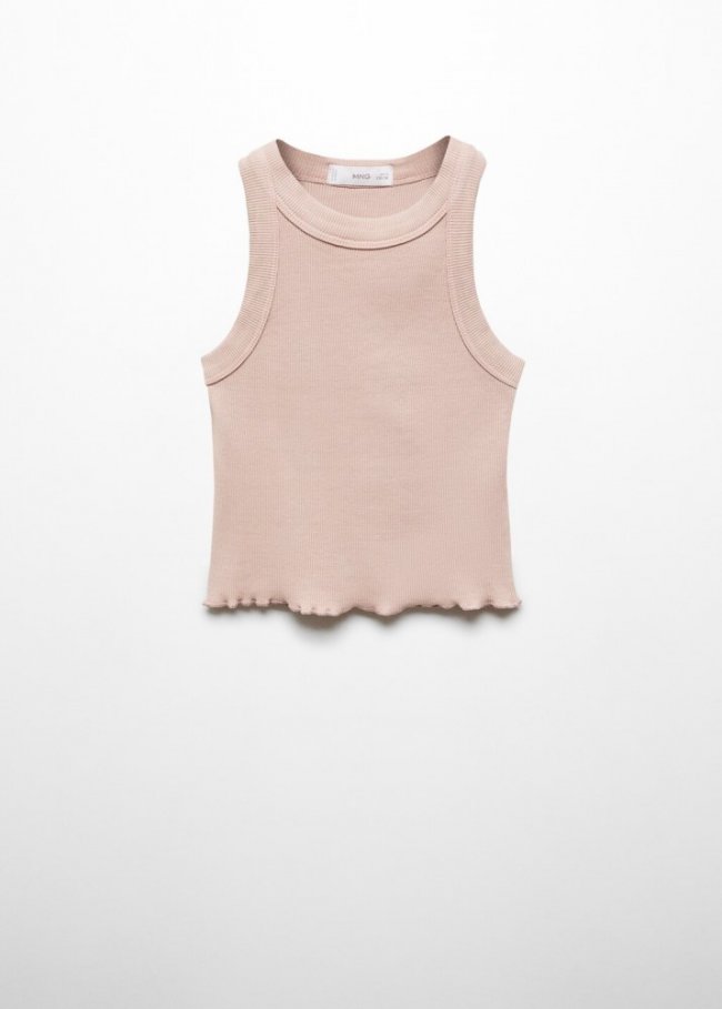 Mango Camiseta tirantes canalé - Rosa