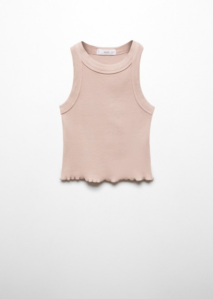 Mango Camiseta tirantes canalé - Rosa