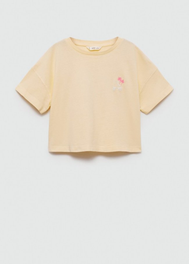 Mango Camiseta estampada algodón - Amarillo