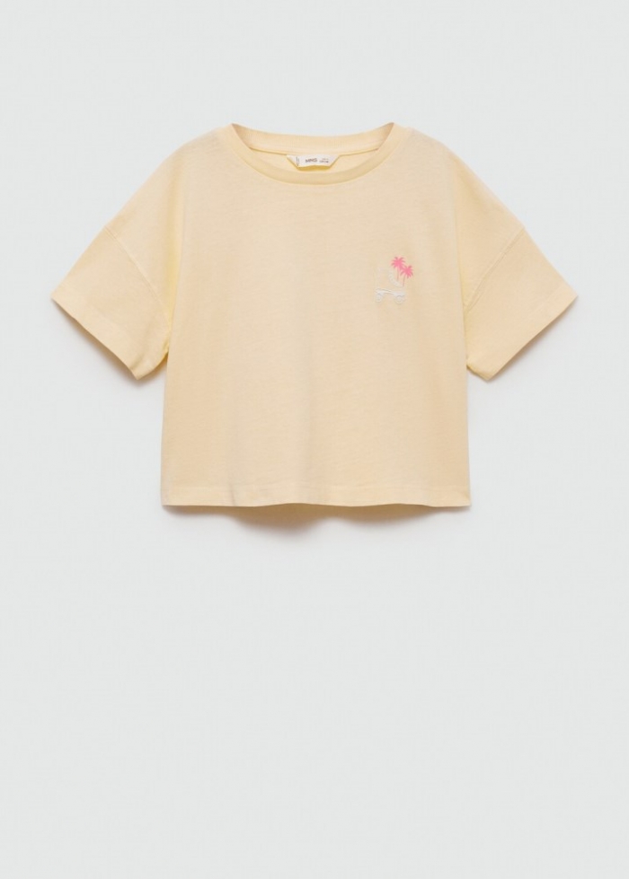 Mango Camiseta estampada algodón - Amarillo
